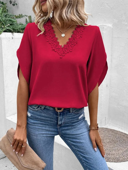 Mayette | Elegant Short Sleeve Blouse - TrendHavenCo
