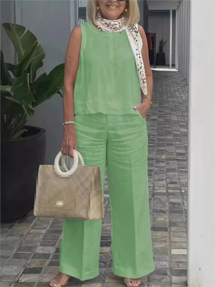 Calliope | Sleeveless Loose Blouse Wide Leg Pants
