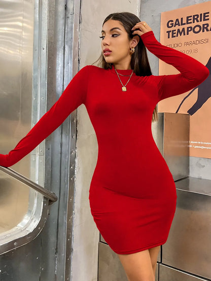 Thalia | Long Sleeve Slim Bodycon Mini Dress - TrendHavenCo