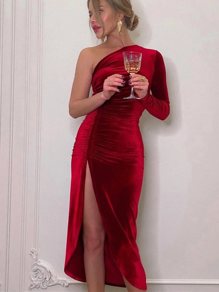 Angelina | Long Sleeve Velvet Bodycon Dress