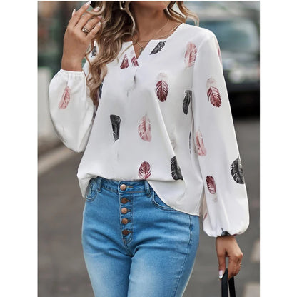 Charlee | Stylish Top long Sleeve Feather Pattern Tops