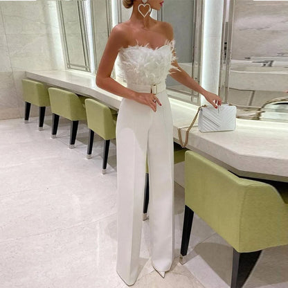 Maliyah | Feather Tube Top Sexy Jump Suits