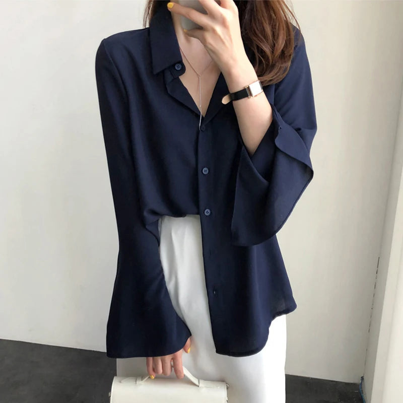 Venice | Chiffon Blouse Long Flare Sleeve - TrendHavenCo
