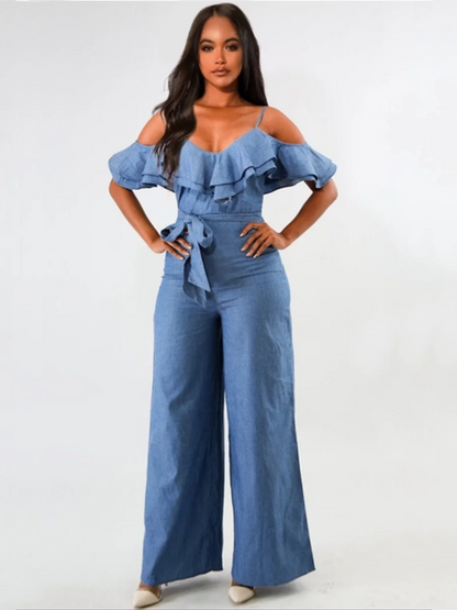 Winnie | Ruffled Straps Romper with Belt