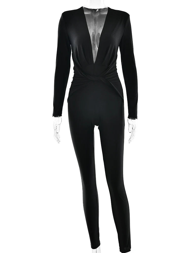 Vienna | Sexy Deep V-neck Ruched Jumpsuit