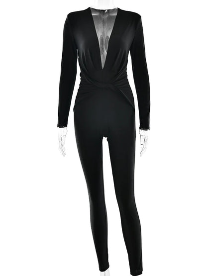 Vienna | Sexy Deep V-neck Ruched Jumpsuit