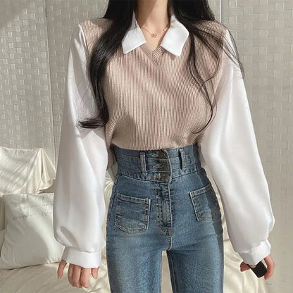 Mariam | False Two-piece Polo Collar Blouse