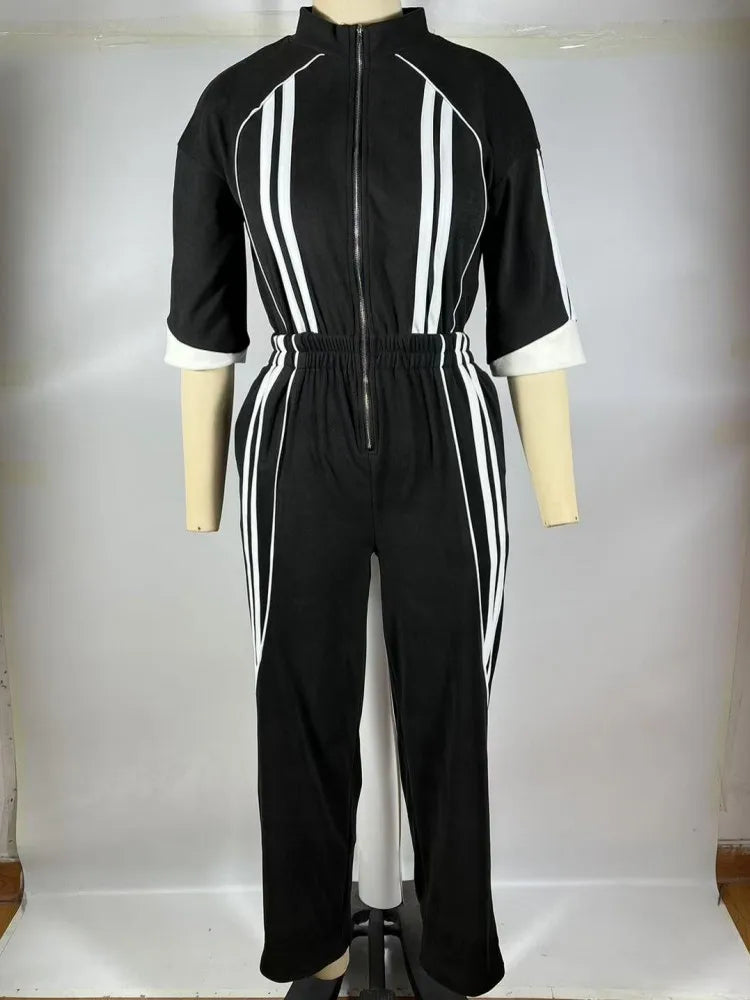 Marceline | 3/4 Sleeve Print Stripe Loose Trousers