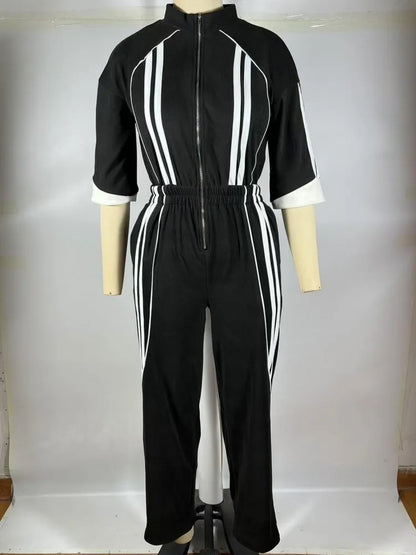 Marceline | 3/4 Sleeve Print Stripe Loose Trousers