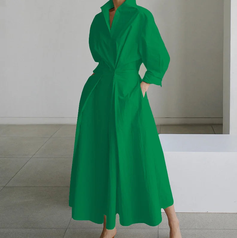 Teagan | Long Sleeve Dot Print Elegant Maxi Dress