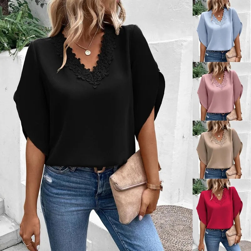 Mayette | Elegant Short Sleeve Blouse - TrendHavenCo