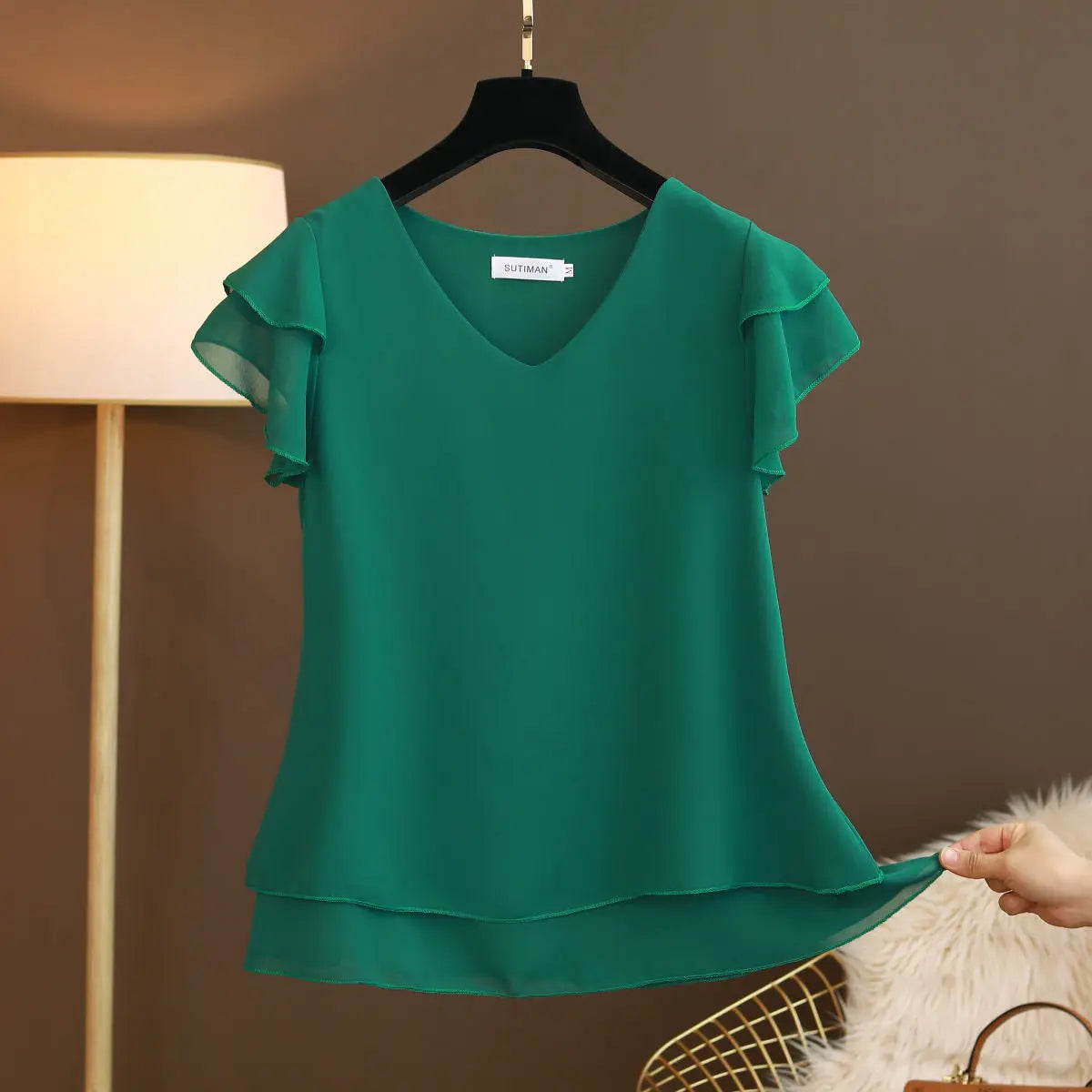 Anne | V-Neck Chiffon Shirt - TrendHavenCo