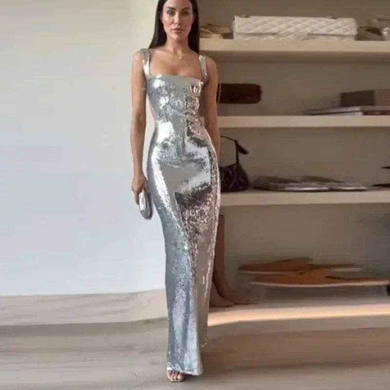 Blair | Suspender Backless Glitter Long Dress