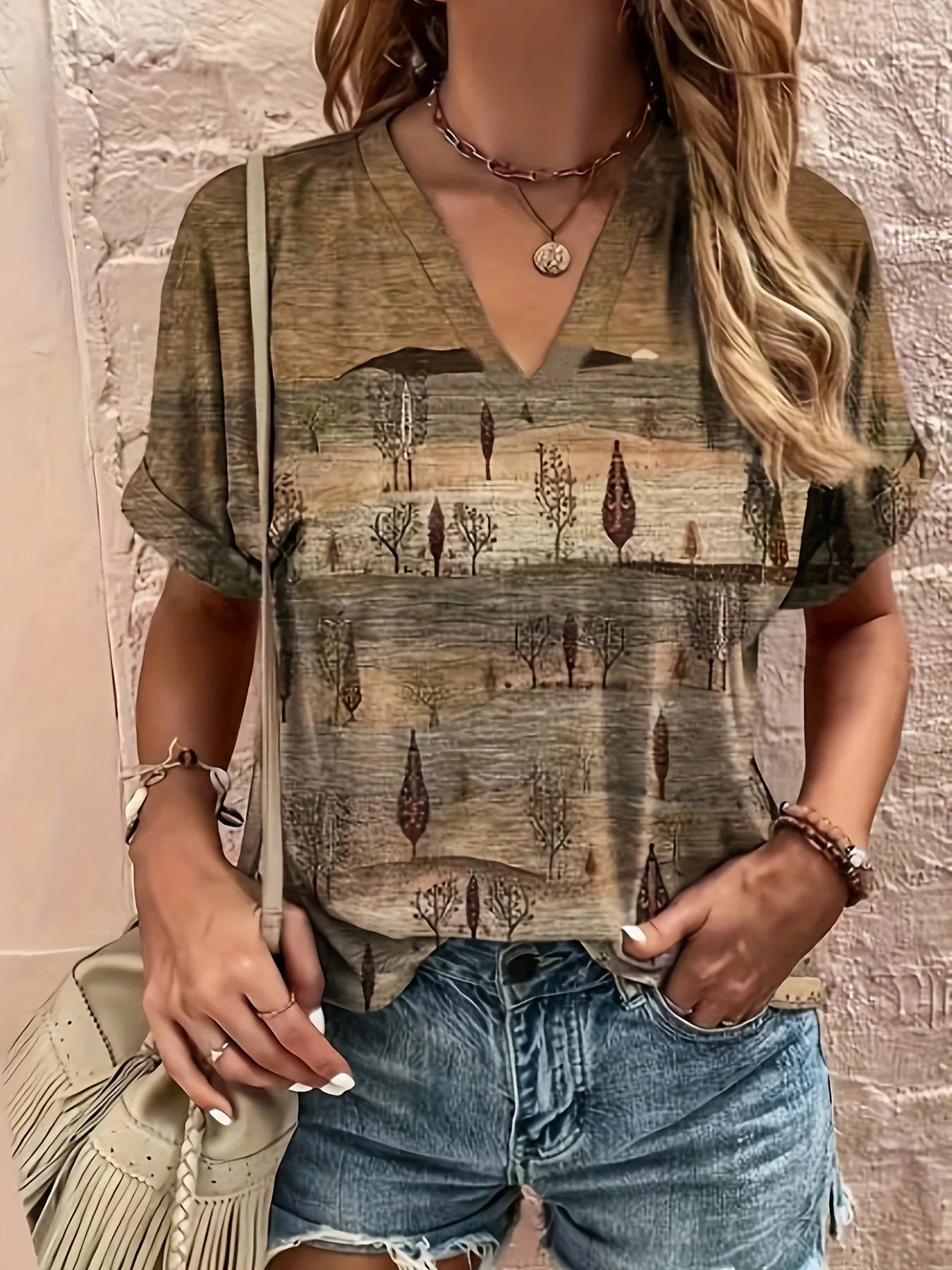 Naomi | Plus Size V-Neck Fold Sleeve T-Shirt - TrendHavenCo