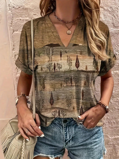 Naomi | Plus Size V-Neck Fold Sleeve T-Shirt - TrendHavenCo