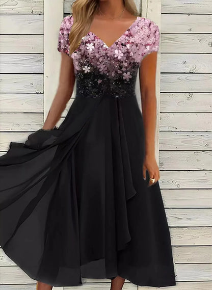 Olive | Chiffon Elegant Lace Patchwork Dress