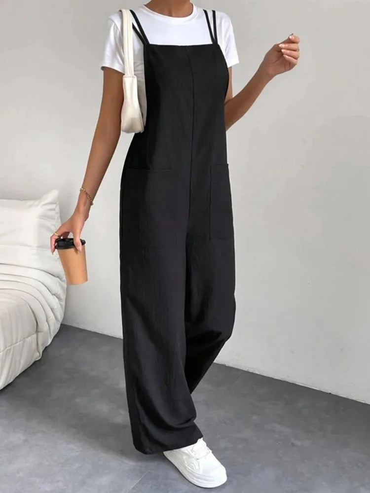 Oaklee | Long Wide Leg Overalls Jumpsuit