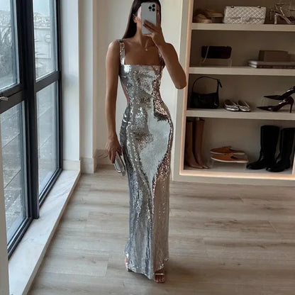 Blair | Suspender Backless Glitter Long Dress