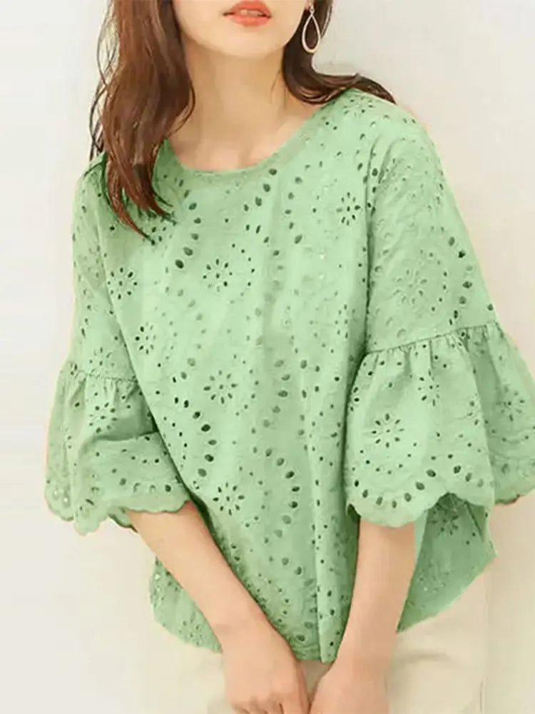 Serena | Elegant Lace Crochet Blouse - TrendHavenCo