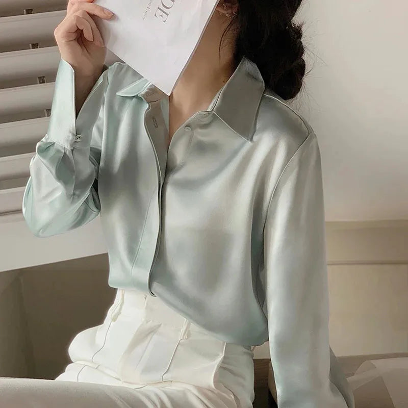 Mya | Satin Blouse Long Sleeve Shirt