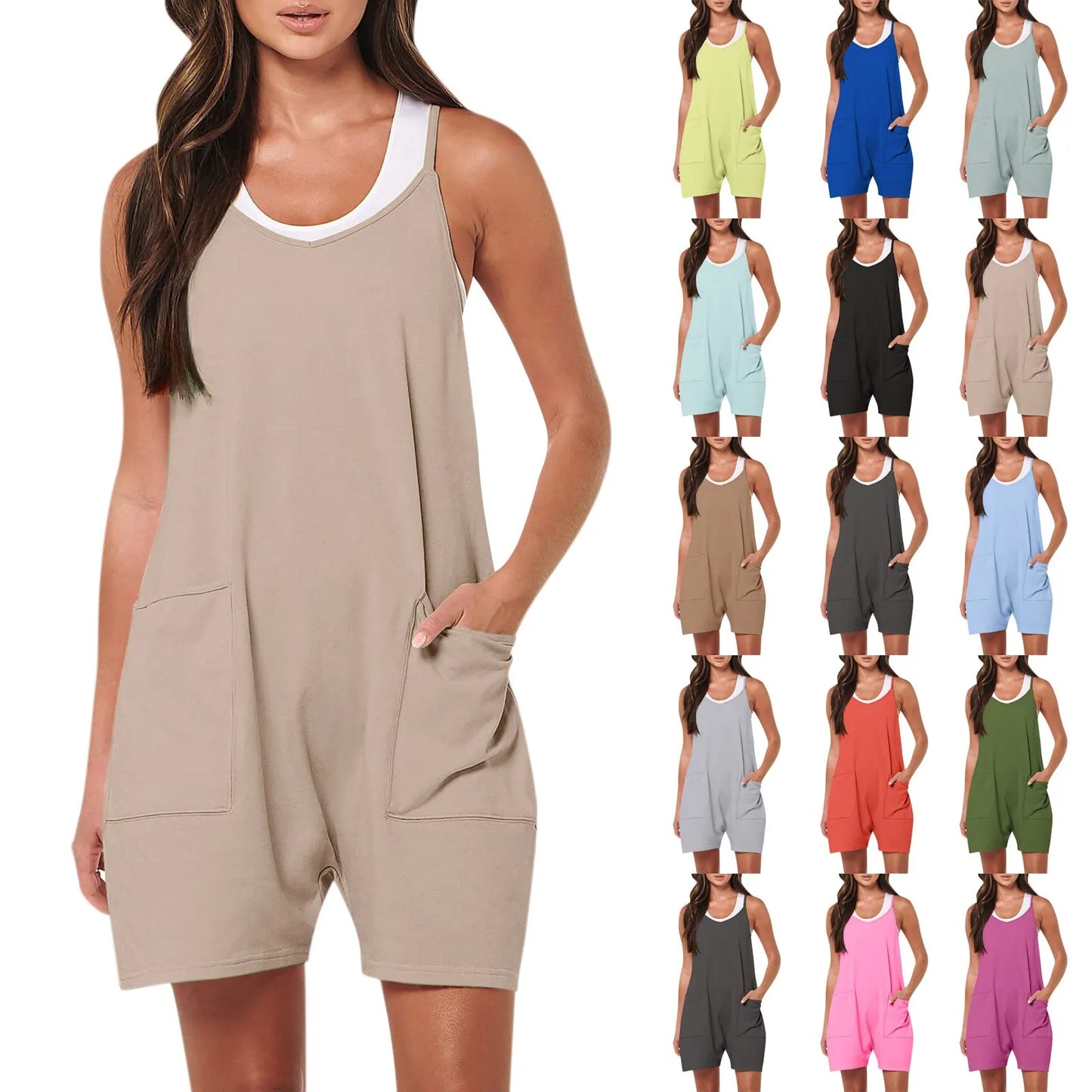 Eileen | Sleeveless Adjustable Shoulder Strap Loose Rompers