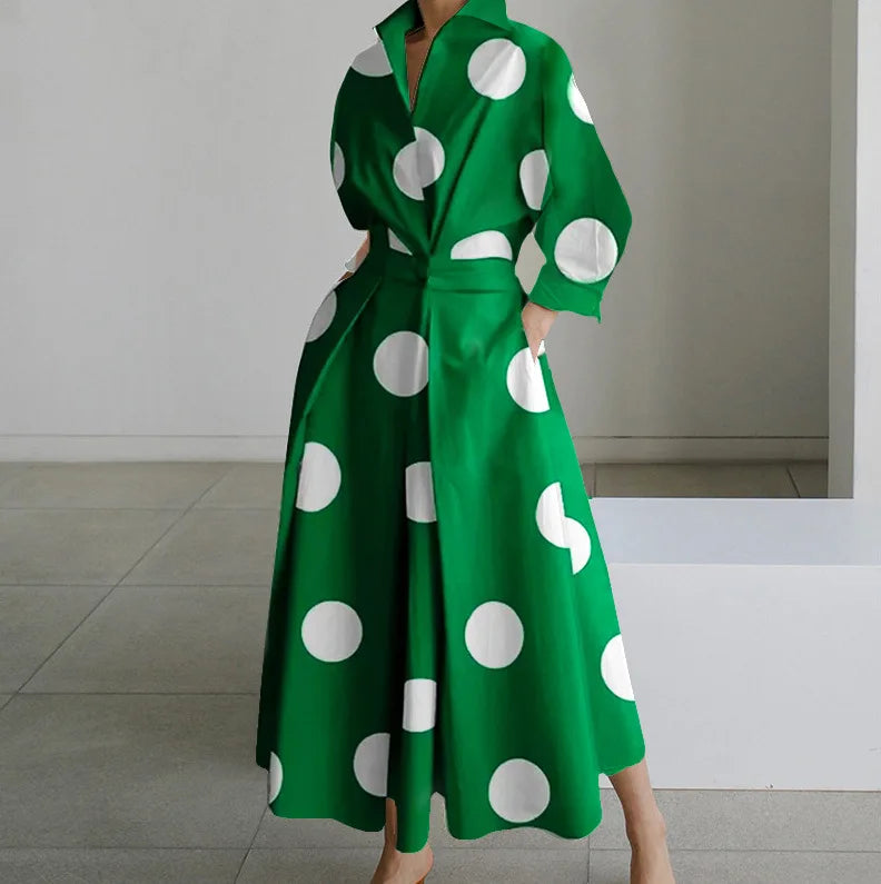 Teagan | Long Sleeve Dot Print Elegant Maxi Dress