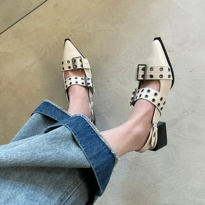 Bianca | Pointed Rivet Single Shoes