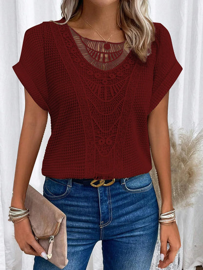 Elisse | Fashion Lace Stitching T-shirt For Women - TrendHavenCo