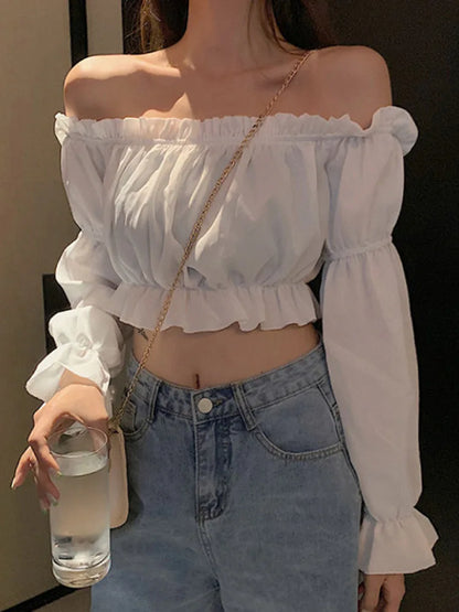 Anna | Long sleeve Sexy Blouse Off Shoulder Top - TrendHavenCo