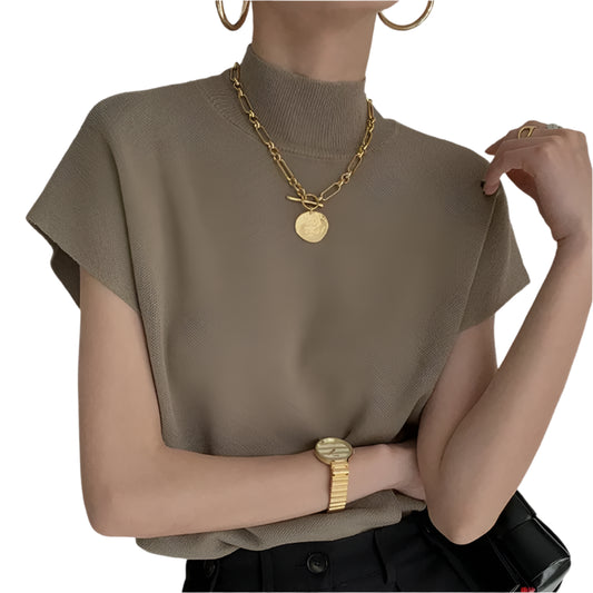 Aylin | Solid Stand-up Collar Knitted Blouse