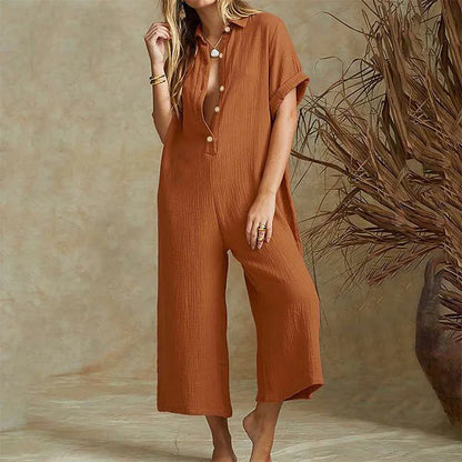 Amiyah | Cotton And Linen Loose Simple Jumpsuits