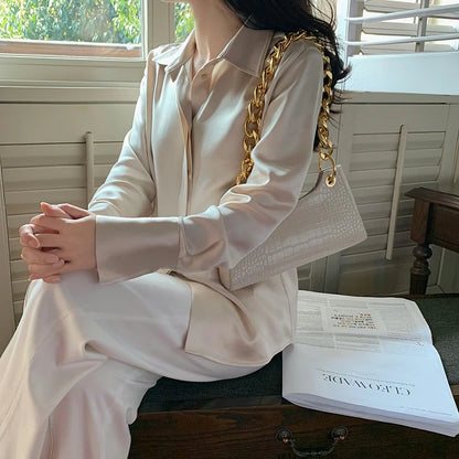 Mya | Satin Blouse Long Sleeve Shirt