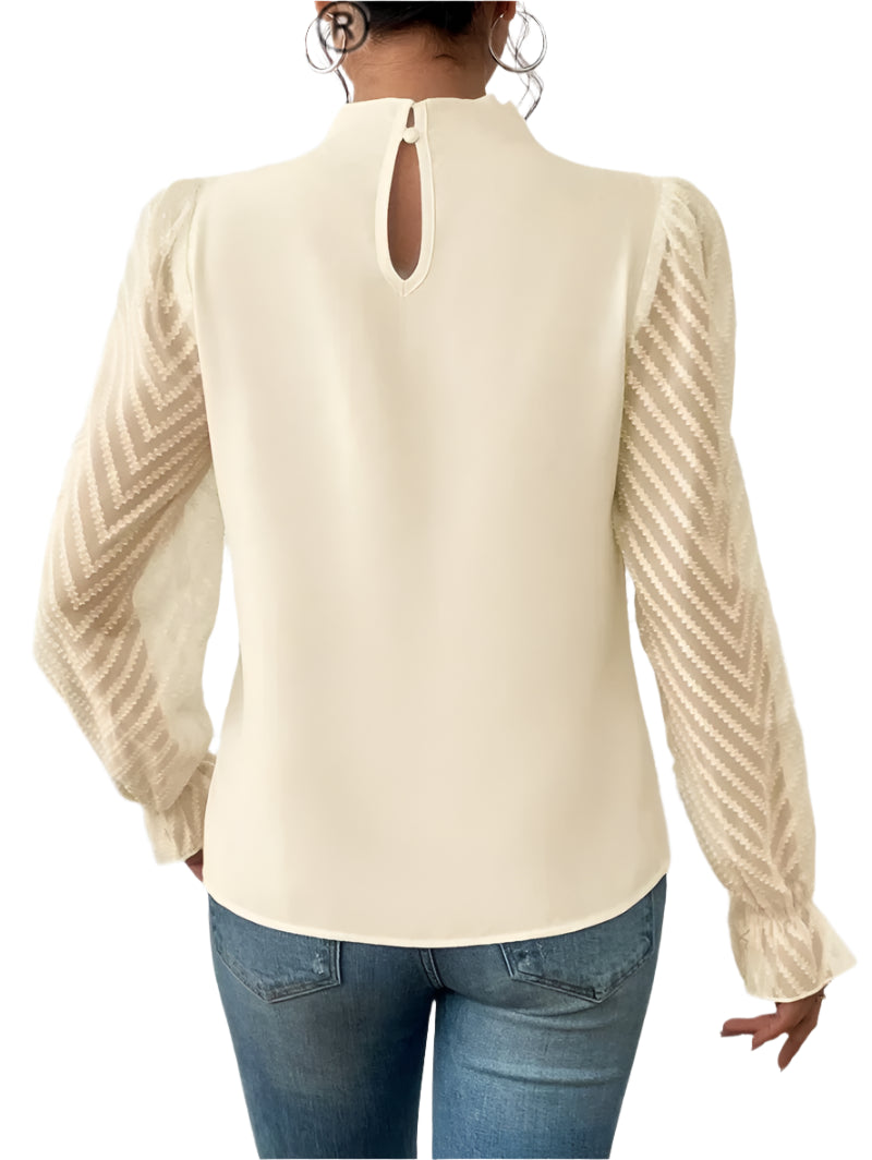 Elaisa | Half-turtleneck Pullover Chiffon Shirt - TrendHavenCo