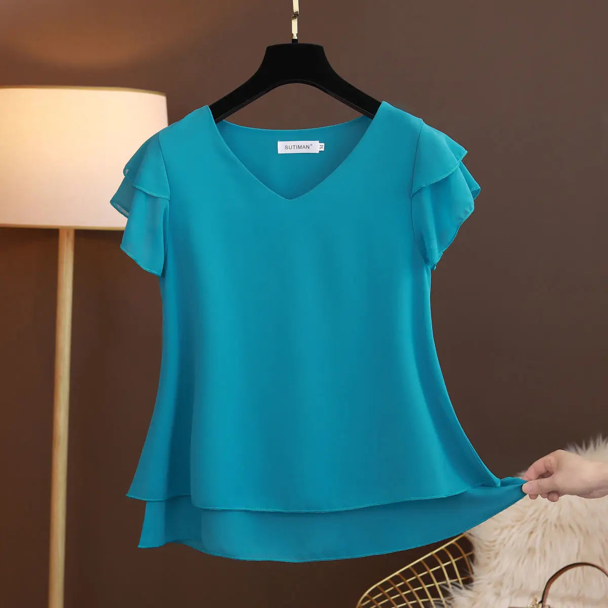 Anne | V-Neck Chiffon Shirt - TrendHavenCo