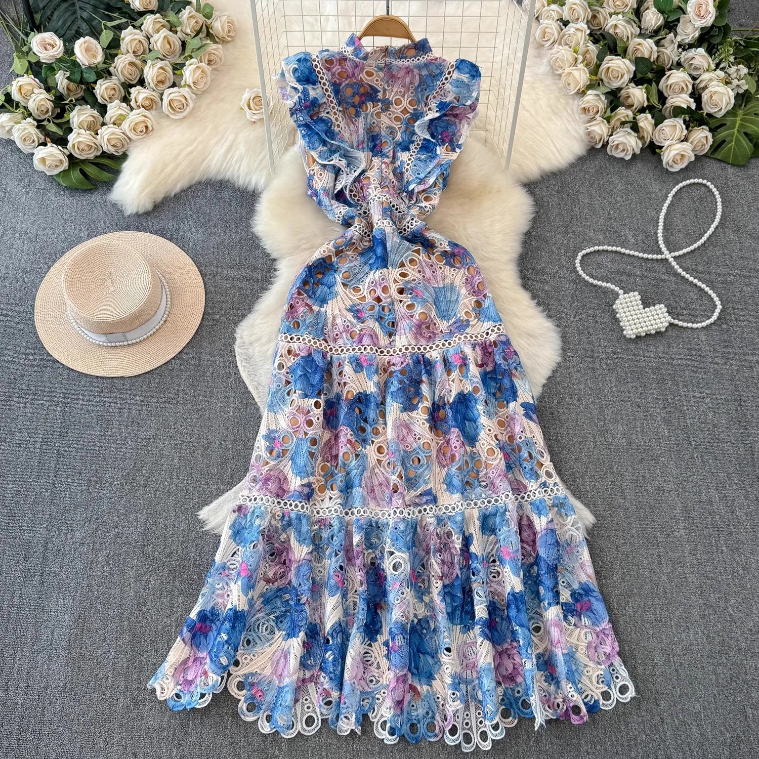 Sophia l Luxury Flower Embroidery Maxi Dress - TrendHavenCo