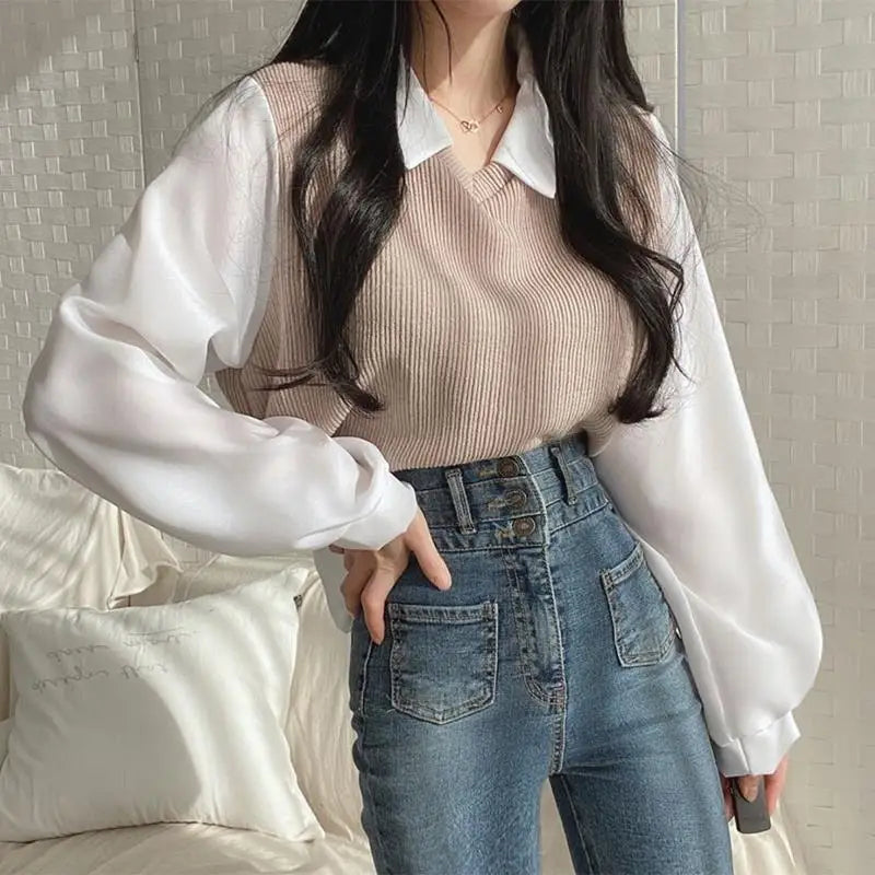 Mariam | False Two-piece Polo Collar Blouse