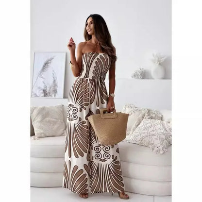 Kamryn | Printed Tube Top Waisted Wide-leg Trousers