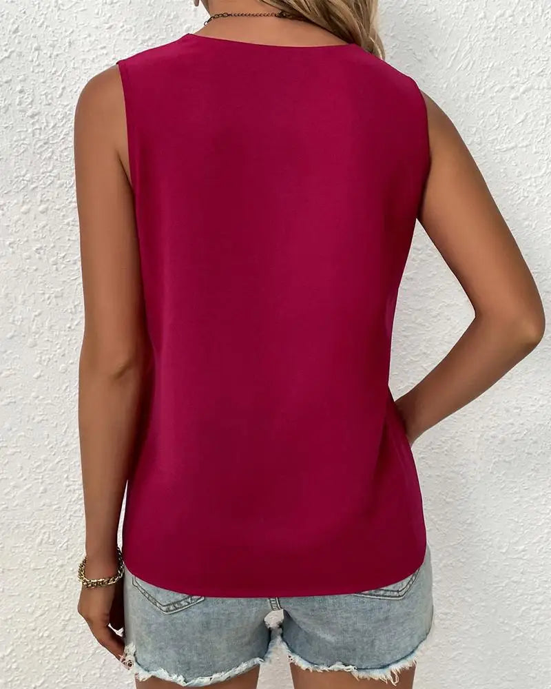 Fashion V-neck Lace Patchwork Women Tops And Blouses 2023 Summer White Casual Sleeveless Tank Top Femme Blouse Shirt - TrendHavenCo