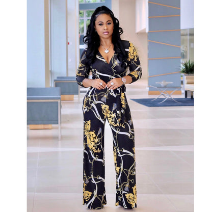 Rosalia | V-neck long sleeved printed jumpsuit