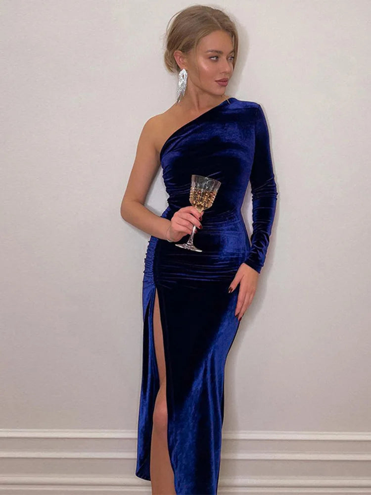 Angelina | Long Sleeve Velvet Bodycon Dress