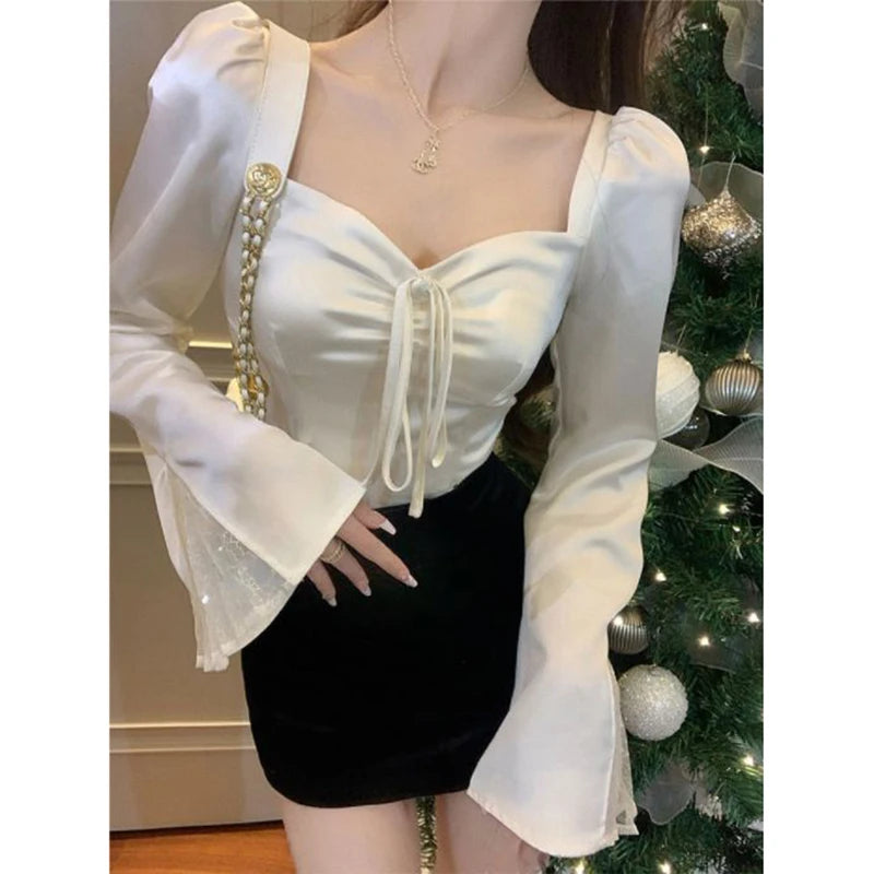 Willow | Lace Patchwork Flare Sleeve Blouse - TrendHavenCo