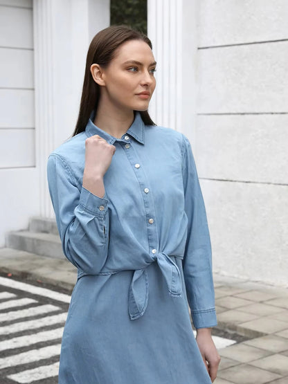 Mckenzie | Lightweight Denim Wrap Blouse & Slip Dress