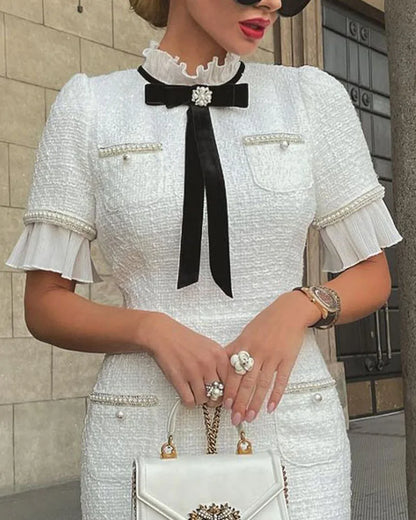 Samara | Slim Round Neck Short Sleeves Bow Dress