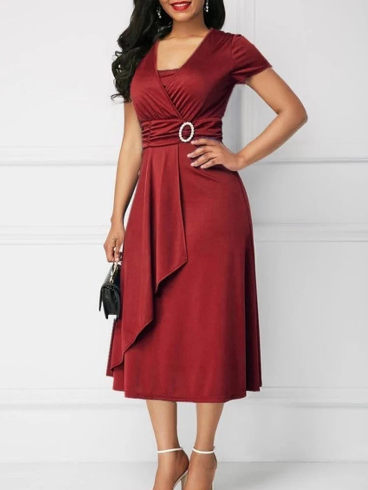 Poppy | Short Sleeve V Neck Asymmetric Hem Dress
