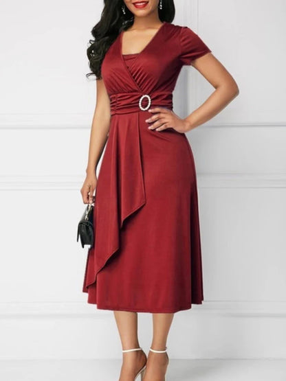 Poppy | Short Sleeve V Neck Asymmetric Hem Dress