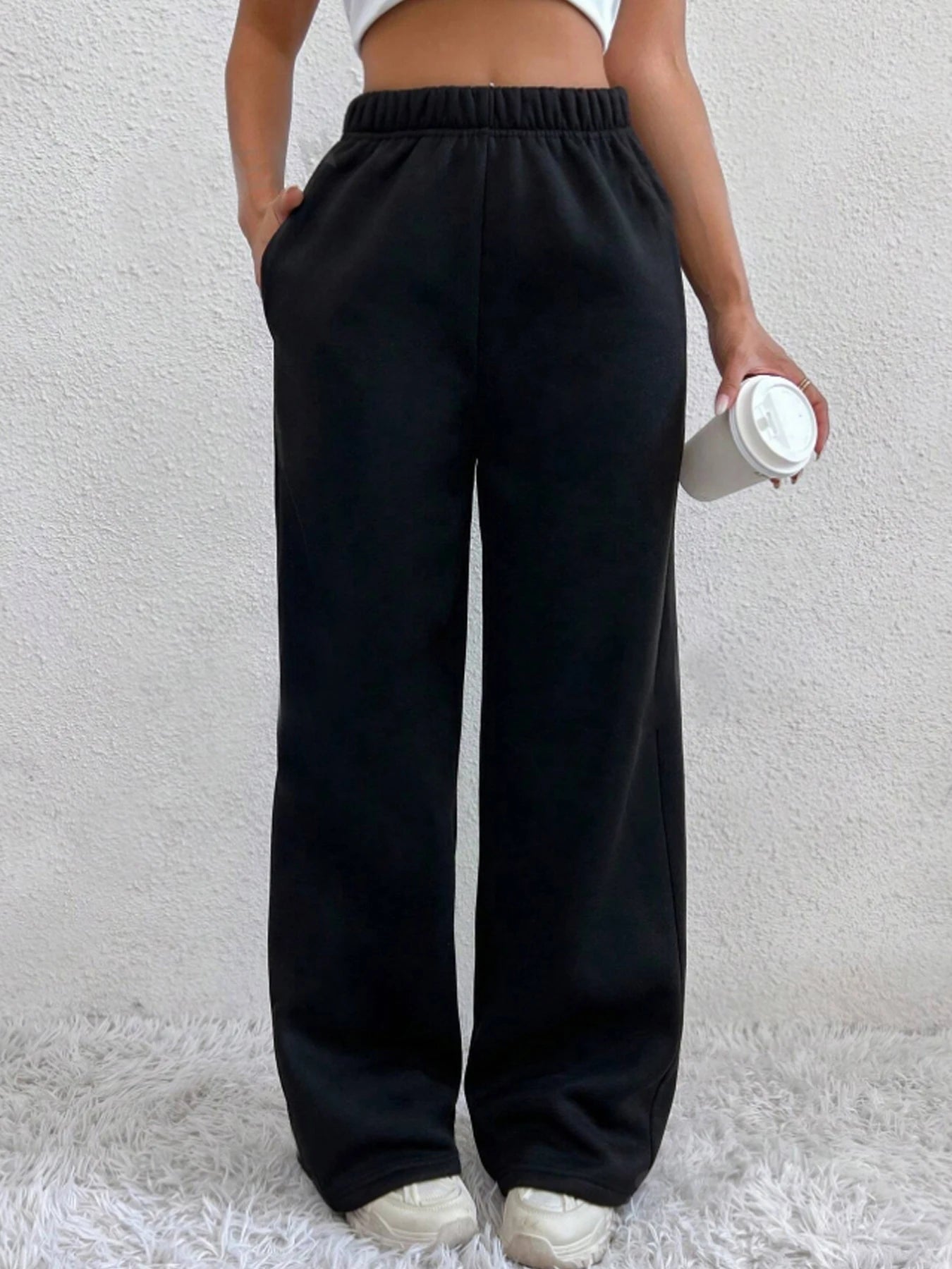 Autumn And Winter Women's Warm Pants Fleece Lined High Waist Casual Style Daily Wear With Pockets Jogging Sweatpants - TrendHavenCo