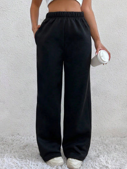 Autumn And Winter Women's Warm Pants Fleece Lined High Waist Casual Style Daily Wear With Pockets Jogging Sweatpants - TrendHavenCo