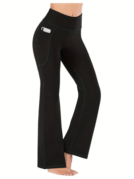 Women's Flared Pants with Pockets, Flared Leg Yoga Pants High Waist Fitness Casual Tummy Tuck Pants - TrendHavenCo