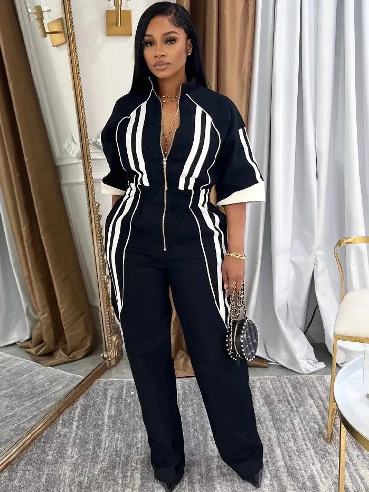Marceline | 3/4 Sleeve Print Stripe Loose Trousers