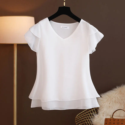 Anne | V-Neck Chiffon Shirt - TrendHavenCo